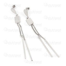 4007-0102-382 - Stainless Steel 304 Earring Stud Oval and Rectangle Charm 12x7.5x0.9mm with Box Chain 1.2mm Tassel and Rod 30.5x1.5mm Full Length 85mm Natural 1pair 4007-0102-382,tassels,montreal, quebec, canada, beads, wholesale