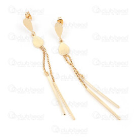 4007-0102-384GL - Acier Inoxydable 304 Boucle d'Oreille Tige Oval et Breloque Oval 12x7.5x0.9mm avec Pampille Chaine Venitienne 1.2mm et Tube 30.5x1.5mm Longueur Pleine 85mm Plaque Or 1paire 4007-0102-384GL,tassels,montreal, quebec, canada, beads, wholesale