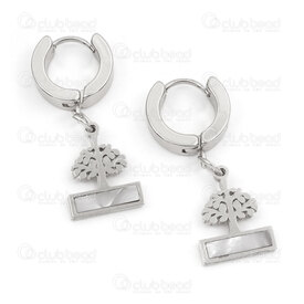 4007-0102-400 - Stainless Steel 304 Earring Leverback Round 13x4mm with Tree of Life Charm and Shell Filling Natural 4pcs (2pairs) 4007-0102-400,life,montreal, quebec, canada, beads, wholesale