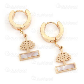 4007-0102-400GL - Stainless Steel 304 Earring Leverback Round 13x4mm with Tree of Life Charm and Shell Filling Gold Plated 2pcs (1pairs) 4007-0102-400GL,OR REMPLI,montreal, quebec, canada, beads, wholesale