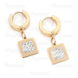 4007-0102-402GL - Acier Inoxydable 304 Boucle d'Oreille a Levier Rond 13.5x4mm avec Breloque Carre et Zircon Cubique Cristal Plaque Or 2pcs (1paire) 4007-0102-402GL,zircon cubique,montreal, quebec, canada, beads, wholesale