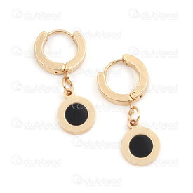 4007-0102-406GL - Stainless Steel 304 Earring Leverback Round 13.5x3mm with Round Charm and Black Filling Gold Plated 2pcs (1pairs) 4007-0102-406GL,OR REMPLI,montreal, quebec, canada, beads, wholesale