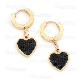 4007-0102-410GL - Acier Inoxydable 304 Boucle d'Oreille a Levier Rond 13.5x2.5mm avec Breloque Coeur et Zircon Cubique Jais Plaque Or 2pcs (1paire) 4007-0102-410GL,zircon cubique,montreal, quebec, canada, beads, wholesale