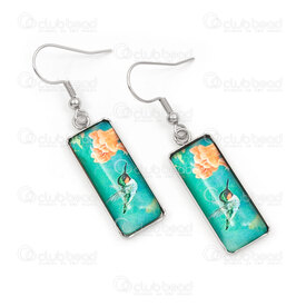 4007-0102-418 - Stainless Steel Earring Rectangle Hummingbird and Flower 30x11x5mm Natural 1pair 4007-0102-418,fleur inox,montreal, quebec, canada, beads, wholesale