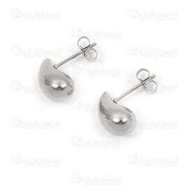 4007-0102-420 - Acier Inoxydable 304 Boucle d'Oreille Tige forme Goutte 12.5x7mm Naturel 2pcs (1paire) 4007-0102-420,stud earring,montreal, quebec, canada, beads, wholesale