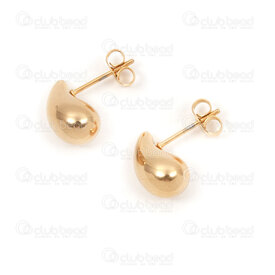 4007-0102-420GL - Stainless Steel 304 Earring Stud Drop shape 12.5x7mm Gold Plated 2pcs (1pair) 4007-0102-420GL,GOUTTE,montreal, quebec, canada, beads, wholesale