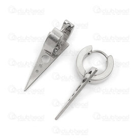 4007-0102-424 - Stainless Steel 304 Earring Leverback Hoop Round 13x4mm with Triangle Plate Charm 23x8mm Natural 4pcs (2pairs) 4007-0102-424,triangle,montreal, quebec, canada, beads, wholesale
