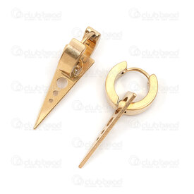 4007-0102-424GL - Stainless Steel 304 Earring Leverback Hoop Round 13x4mm with Triangle Plate Charm 23x8mm Gold Plated 4pcs (2pairs) 4007-0102-424GL,triangle,montreal, quebec, canada, beads, wholesale