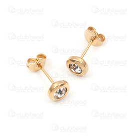 4007-0102-428GL - Stainless Steel 304 Earring Stud with Crystal Clear Rhinestone Round 6mm Gold Plated 6pcs (3pairs) 4007-0102-428GL,en,montreal, quebec, canada, beads, wholesale