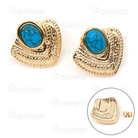 4007-0102-432GL - Stainless Steel 304 Earring Stud 23x23mm Fancy Triangle Design with Blue Turquoise Stone Gold Plated 2pcs (1pair) 4007-0102-432GL,montreal, quebec, canada, beads, wholesale