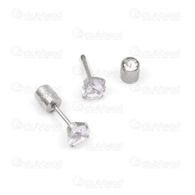 4007-0102-434 - Stainless Steel 304 Earring Stud Screw-On with Double Crystal Cubic Zricon Natural 10pcs (5pairs) 4007-0102-434,montreal, quebec, canada, beads, wholesale