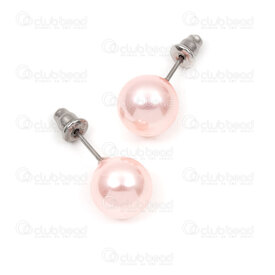4007-0102-438-1002 - Stainless Steel 304 Earring Stud with Stalleris Pearl 10mm Pink Round Natural 6pcs (3pairs) !LIMITED QUANTITY! 4007-0102-438-1002,montreal, quebec, canada, beads, wholesale