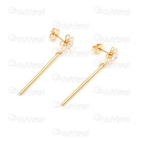 4007-0102-88 - Stainless steel earring flower 4mm stone with straight tube 1.5x30mm Gold 1pair 4007-0102-88,Finished jewelry,montreal, quebec, canada, beads, wholesale