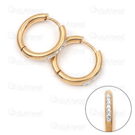 4007-01022-257-16GL - Acier Inoxydable 304 Boucle D'Oreille Anneau 16x2.5mm avec Pierre du Rhin Cristal Plaque Or 4pcs (2paires) 4007-01022-257-16GL,montreal, quebec, canada, beads, wholesale