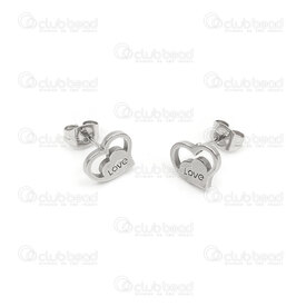 4007-0103-102 - Stainless steel earring stud Heart Inscription 'Love' 9x10mm Natural 12pairs 4007-0103-102,Stainless Steel,Finished Jewelry,montreal, quebec, canada, beads, wholesale
