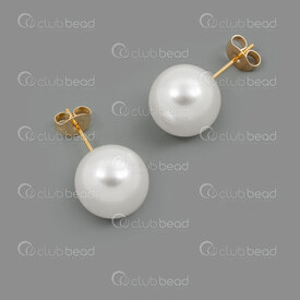 4007-0103-104GL - Stainless Steel 304 Earring Stud with Acrylic Pearl 12mm White Round Gold 6pcs (3pairs) 4007-0103-104GL,Finished jewelry,montreal, quebec, canada, beads, wholesale