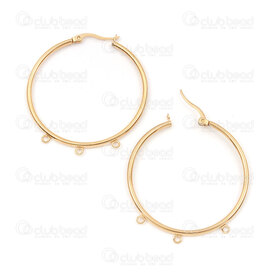 4007-0103-110 - Acier Inoxydable 304 Boucle d'Oreille Anneau a Levier 42x2mm avec 3 Boucle Plaque Or 10pcs (5paires) 4007-0103-110,earring,montreal, quebec, canada, beads, wholesale