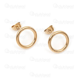 4007-0103-26GL - Stainless Steel 304 Earring Stud 14mm Circle Hollow Inner Diameter 9mm Gold Plated 10pcs (5pairs) 4007-0103-26GL,montreal, quebec, canada, beads, wholesale