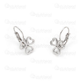 4007-0103-44 - Acier Inoxydable Boucle d'Oreille Trefle 3 Cœur Creux 10.5mm Naturel 12 paires 4007-0103-44,clover,montreal, quebec, canada, beads, wholesale