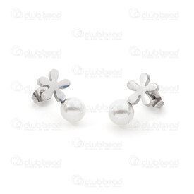 4007-0103-52 - Acier Inoxydable Boucle d'Oreille Fleur 10mm Bille Perle Blanc 7.5mm Naturel 12 paires 4007-0103-52,PERLE 10MM,montreal, quebec, canada, beads, wholesale