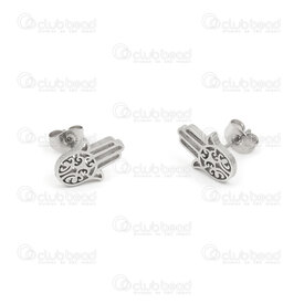 4007-0103-94 - Stainless steel ear stud Fatima Hand 12.5x10mm Natural 12pairs 4007-0103-94,Stainless Steel,Finished Jewelry,montreal, quebec, canada, beads, wholesale