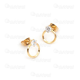 4007-0104-20GL - stainless steel ear ring ,hollow ring with rhonestone, gold 4007-0104-20GL,montreal, quebec, canada, beads, wholesale