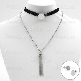 4007-0105-06 - DISC stainless steel chocker-necklace ear ring set with stainless steel tassel round pendant 1 set 4007-0105-06,montreal, quebec, canada, beads, wholesale