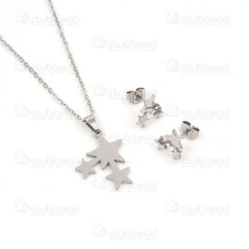 4007-0105-30 - Stainless steel earring and necklace set Star (3) 21x18mm, 9x9mm Natural 1set 4007-0105-30,New Products,montreal, quebec, canada, beads, wholesale