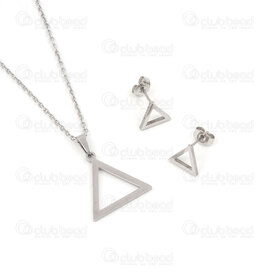 4007-0105-32 - Stainless steel earring and necklace set Triangle hollow 17.5x19.5mm, 8.5x10mm Natural 1set 4007-0105-32,Finished jewelry,montreal, quebec, canada, beads, wholesale