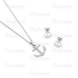 4007-0105-38 - Stainless steel earring and necklace Anchor 19x17.5mm, 9.5x10mm natural 1set 4007-0105-38,Stainless Steel,Finished Jewelry,montreal, quebec, canada, beads, wholesale