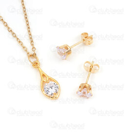 4007-0105-52GL - Water Drop Necklace and Earring Set with rhinestone gold 1 Set !LIMITED QUANTITY! 4007-0105-52GL,goute,montreal, quebec, canada, beads, wholesale
