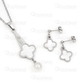 4007-0105-60 - Necklace and Earring Set Clover with Mother Of Pearl 1 Set !LIMITED QUANTITY! 4007-0105-60,clover,montreal, quebec, canada, beads, wholesale
