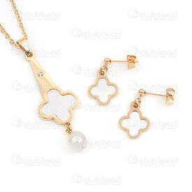 4007-0105-60GL - Ensemble Collier et Boucle D'oreille Trèfle avec Nacre de Perle or 1 Ensemble ! QUANTITÉ LIMITÉE ! 4007-0105-60GL,clover,montreal, quebec, canada, beads, wholesale