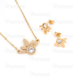 4007-0105-62GL - SNecklace and Earring Set Flower with rhinestone gold 1 Set !LIMITED QUANTITY! 4007-0105-62GL,4007-0105,montreal, quebec, canada, beads, wholesale