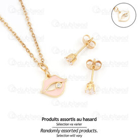 4007-0105-64GL - Ensemble Collier avec Breloque Lèvre et Boucle D'oreille avec Peirre du Rhin Cristal or 1 Ensemble ! QUANTITÉ LIMITÉE ! 4007-0105-64GL,ki,montreal, quebec, canada, beads, wholesale