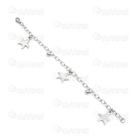 4007-0211-58 - Bracelet Stainless Steel Cable Chain with Starfish Charms 19cm 1pc 4007-0211-58,Chains,Bracelet with clasp,Bracelet,Stainless Steel,Cable Chain with Starfish Charms,19cm,1pc,China,montreal, quebec, canada, beads, wholesale