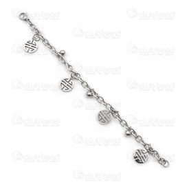 4007-0211-66 - Bracelet Acier Inoxydable Naturel avec Disque Signe Bonne Chance 19CM 1pc 4007-0211-66,montreal, quebec, canada, beads, wholesale