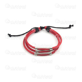 4007-0212-24R - Bracelet Cuir Plat Ajustable Rouge avec Bille Tube 1pc 4007-0212-24R,Bijoux finis,En cuir,montreal, quebec, canada, beads, wholesale