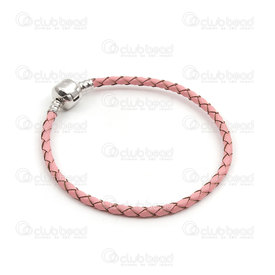 4007-0212-564 - Cuir Bracelet Tressé Rose Style Pandora 3.5mm 1pc 4007-0212-564,montreal, quebec, canada, beads, wholesale