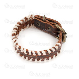4007-0212-60 - Leather bracelet brown 24.5x1.8cm with hemp wrapping antique gold clasp 1pc 4007-0212-60,fermoir antique,montreal, quebec, canada, beads, wholesale