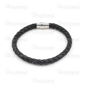 4007-0212-62BLK - Imitation Cuir Bracelet Noir 6mm Round Tresse avec Fermoir Double Verrou Magnétique Nickel Longueur 22cm 1pc 4007-0212-62BLK,4007-0212,montreal, quebec, canada, beads, wholesale
