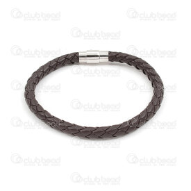 4007-0212-62BW - PU bracelet brown 6mm roud braided with double lock magnetic clasp nickel 22cm lenght 1pc 4007-0212-62BW,Finished jewelry,Leather,montreal, quebec, canada, beads, wholesale