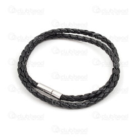4007-0212-632BLK - Cuir Bracelet Noir 4mm Rond Tresse avec Fermoir Nickel Longueur 41cm 1pc 4007-0212-632BLK,montreal, quebec, canada, beads, wholesale