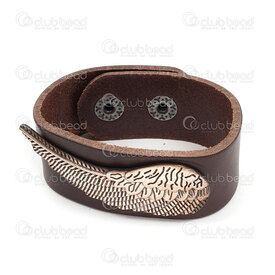 4007-0212-64BW - Leather bracelet brown 26.5x3.5mm with angel's wing and snap button clasp nickel 22cm lenght 1pc 4007-0212-64BW,Finished jewelry,Leather,montreal, quebec, canada, beads, wholesale
