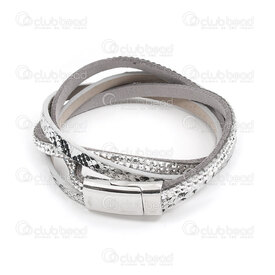 4007-0212-68SL - Leather Bracelet Silver 10x2mm snake skin design with stainless steel magnetic clasp 39cm lenght 1pc 4007-0212-68SL,Finished jewelry,Leather,montreal, quebec, canada, beads, wholesale