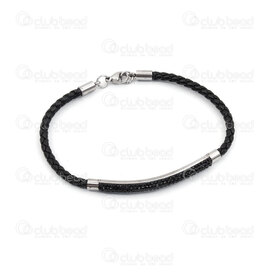 4007-0212-72 - Leather bracelet braided cord 2.5mm black with stainless steel rhinestone tube 52x4mm Jet1pc 4007-0212-72,Finished jewelry,Leather,montreal, quebec, canada, beads, wholesale