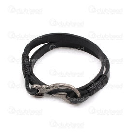 4007-0212-76 - Leather bracelet black 8mm Flat with metal fish hook clasp 40cm 1pc 4007-0212-76,montreal, quebec, canada, beads, wholesale