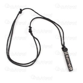 4007-0212-78BK - Waxed Cotton Ajustable Necklace (14-24") Black with Pendant Black Bone Mentra 2pcs 4007-0212-78BK,Finished jewelry,Leather,montreal, quebec, canada, beads, wholesale