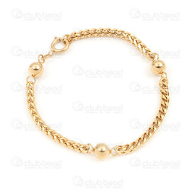 4007-0213-102GL - Acier Inoxydable 304 Chaine Spiga 4mm avec Bille 8mm Bracelet 22cm (8.5po) Plaque Or 1pc 4007-0213-102GL,Chaînes,Par styles,Spiga,montreal, quebec, canada, beads, wholesale