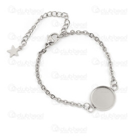 4007-0213-10412 - Acier Inoxydable 304 Chaine Forcat Plat 2.5x3x0.5mm Soude avec Support pour Cabochon Rond 12mm Bracelet 14cm (5.5po) avec Chaine de Rallonge 54mm et Breloque Etoile Naturel 5pcs 4007-0213-10412,Cabochons,Bézel - Supports à cabochons,montreal, quebec, canada, beads, wholesale